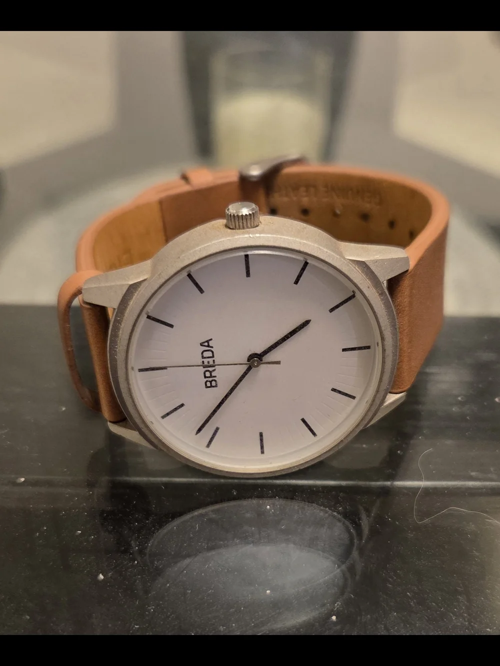 Breda Men’s Watch with White Dial and Tan Leather Strap